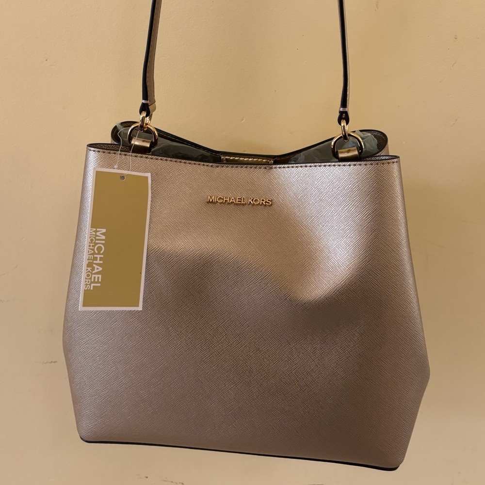 Michael Kors Pratt Metallic Shoulder Bag in Pale Gold